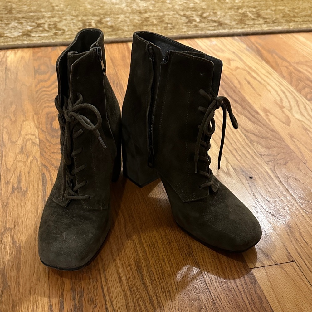 Vince Dark Green Lace-Up Boots with Heel